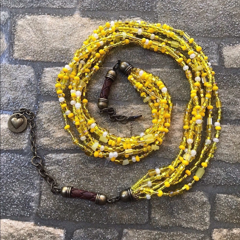 Yellow Bohemian Beaded Necklace, Adjustable